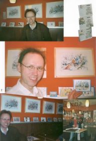 Musik liegt in der Luft, Montagegraphiken und Kunstkarten in der Caffetteria del Duomo, Augsburg,.jpg
