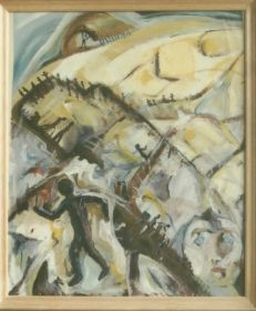 Statisten und Stationen, Acryl und Graphit auf Papier, 96x80cm, auf Hartfaser aufgezogen, verglast, in Holzprofilrahmen 107,5x92cm, Februar 1992.jpg